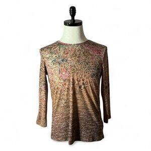 Y2K Reba Women's‎ Brown Paisley Leopard Print Long Sleeve Top Size Medium Boho
